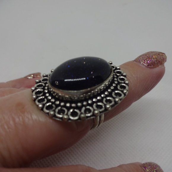 Sparkling "BLUE SUNSTONE" Handmade Sterling Ring Size 9 #128A - Picture 2 of 3